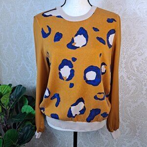 3.1 Phllip Lim Target Size Large Sweater Front Leopard Top Org/Blu/Crm EUC